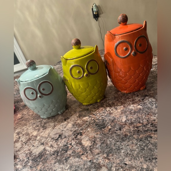 Other - Colorful Owl Ceramic Jars Set